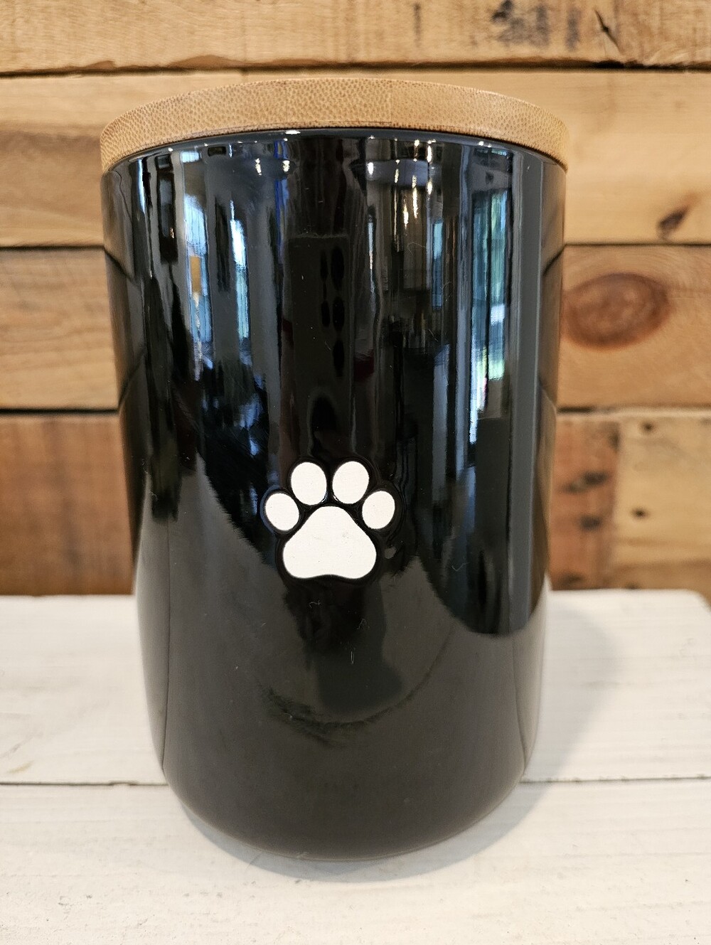 Signature Housewares Black Ceramic Dog/Cat Treat Jar w/Bamboo Lid - Picture 3 of 9